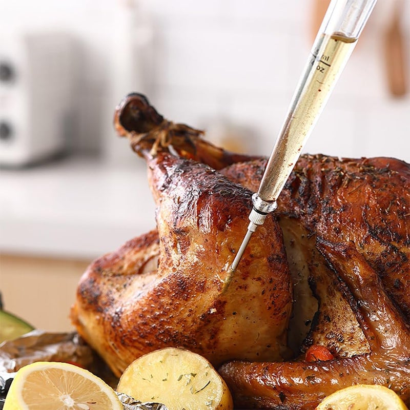 Mikim Turkey Baster Syringe Large, Long Meat Basters for Cooking & Basting, Plastic Turkey Baster with Marinade Injector Needle, Silicone Bulb & Basting Brush and Cleaning Brush, Red 3/4 oz - Image 3
